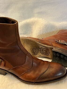 To Boot New York Adam Derrick Brown Leather Boots with Brass Buckle